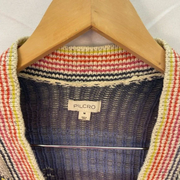 Pilcro Anthropology Cropped Cardigan Sweater Cream and Blue Medium - Picture 5 of 11